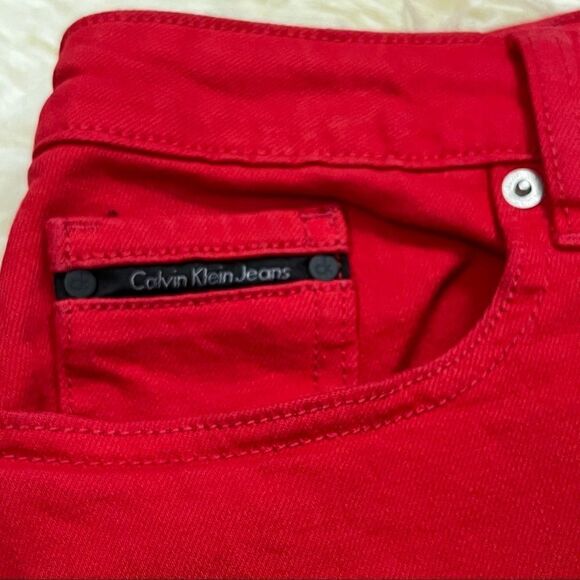 Y2K Style CK Calvin Klein Tango Red Denim Mini Skirt 27 - Picture 3 of 6